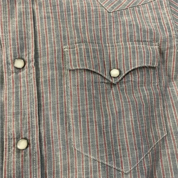 RRL Ralph Lauren Pearl Snap Striped Denim Oxford Western Cut Workshirt Size L - Picture 4 of 8